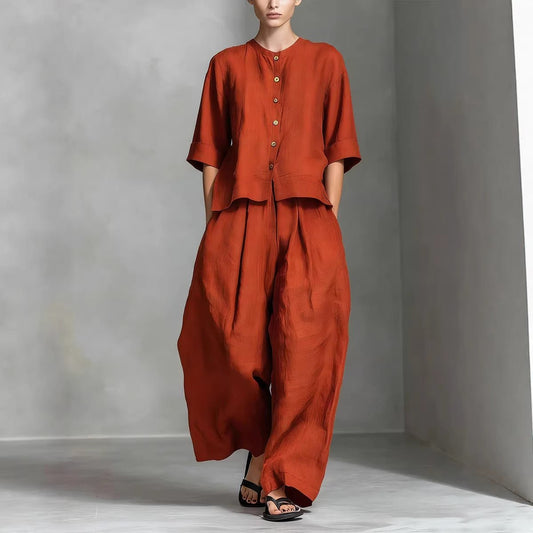 Three-Quarter Sleeve Shirt & Loose Trousers Two-Piece Set - MANDOTOS INTERNATIONALTwo-Piece Set