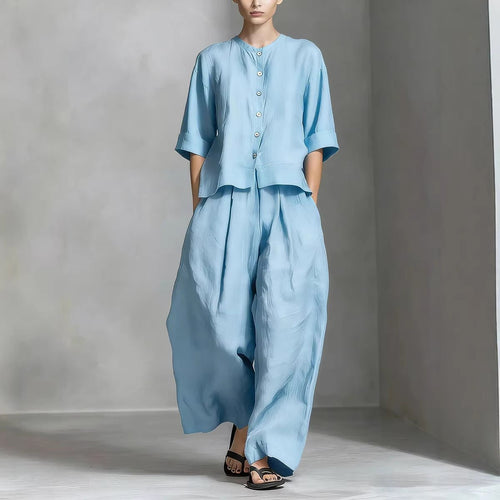 Three-Quarter Sleeve Shirt & Loose Trousers Two-Piece Set - MANDOTOS INTERNATIONALTwo-Piece Set