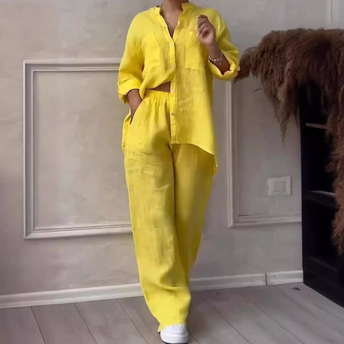 Wide-Leg Pants & Lace-Up Top Two-Piece Set – Solid Color, 12 Colors S–5XL - MANDOTOS INTERNATIONALTwo-Piece Set