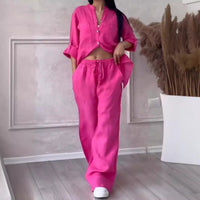 Wide-Leg Pants & Lace-Up Top Two-Piece Set – Solid Color, 12 Colors S–5XL - MANDOTOS INTERNATIONALTwo-Piece Set