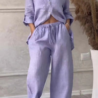 Wide-Leg Pants & Lace-Up Top Two-Piece Set – Solid Color, 12 Colors S–5XL - MANDOTOS INTERNATIONALTwo-Piece Set