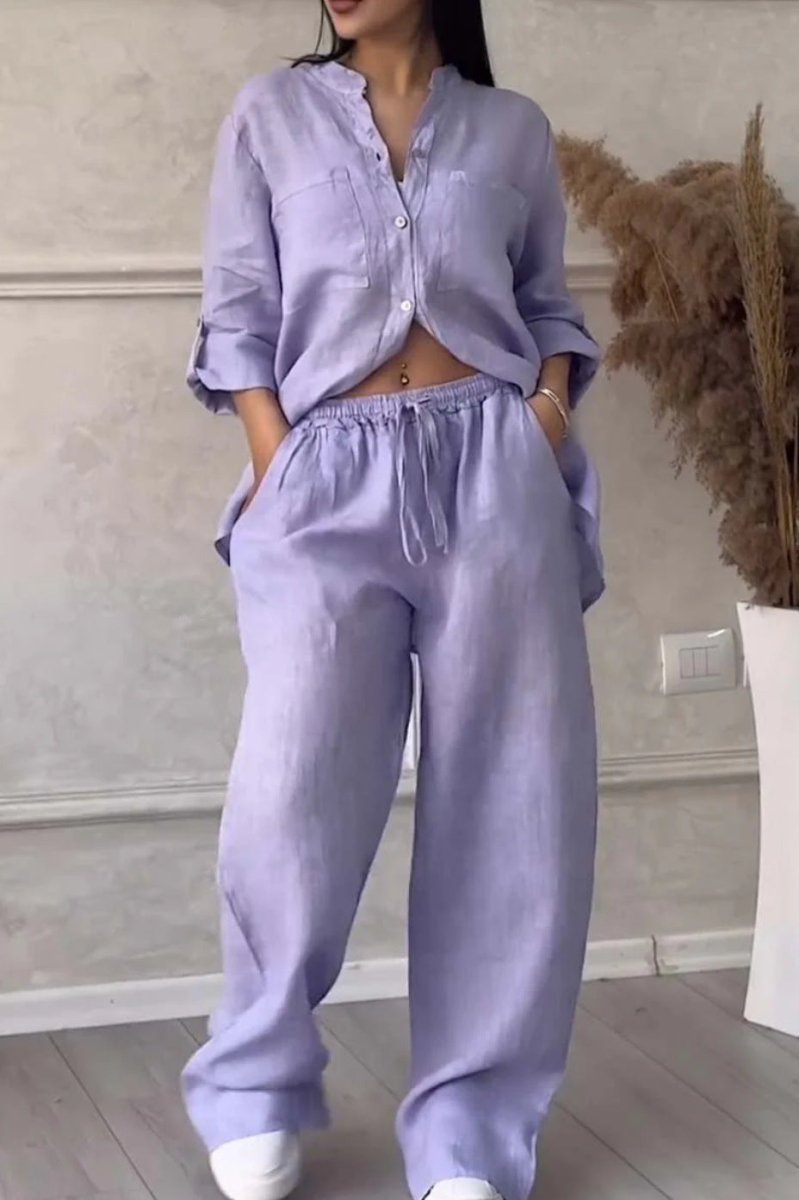 Wide-Leg Pants & Lace-Up Top Two-Piece Set – Solid Color, 12 Colors S–5XL - MANDOTOS INTERNATIONALTwo-Piece Set