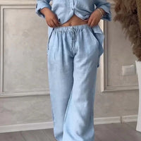 Wide-Leg Pants & Lace-Up Top Two-Piece Set – Solid Color, 12 Colors S–5XL - MANDOTOS INTERNATIONALTwo-Piece Set