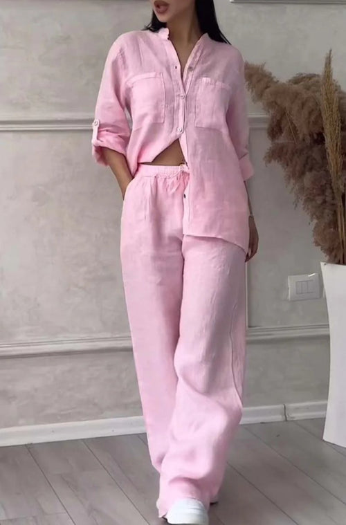 Wide-Leg Pants & Lace-Up Top Two-Piece Set – Solid Color, 12 Colors S–5XL - MANDOTOS INTERNATIONALTwo-Piece Set