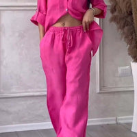 Wide-Leg Pants & Lace-Up Top Two-Piece Set – Solid Color, 12 Colors S–5XL - MANDOTOS INTERNATIONALTwo-Piece Set