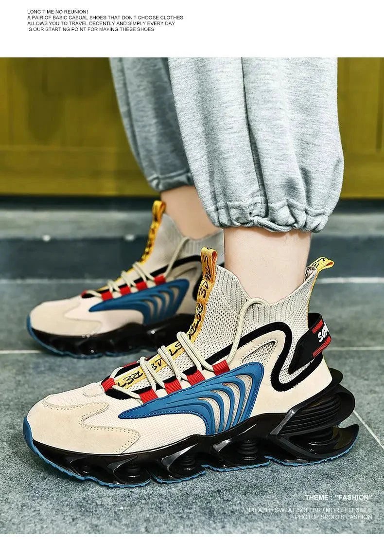 Fly Woven Mesh High-Top Sneakers - Breathable Thick-Soled Running Shoes - MANDOTOS