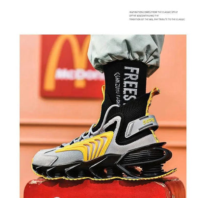 Fly Woven Mesh High-Top Sneakers - Breathable Thick-Soled Running Shoes - MANDOTOS