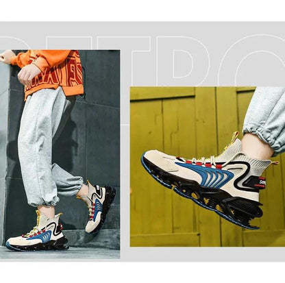 Fly Woven Mesh High-Top Sneakers - Breathable Thick-Soled Running Shoes - MANDOTOS