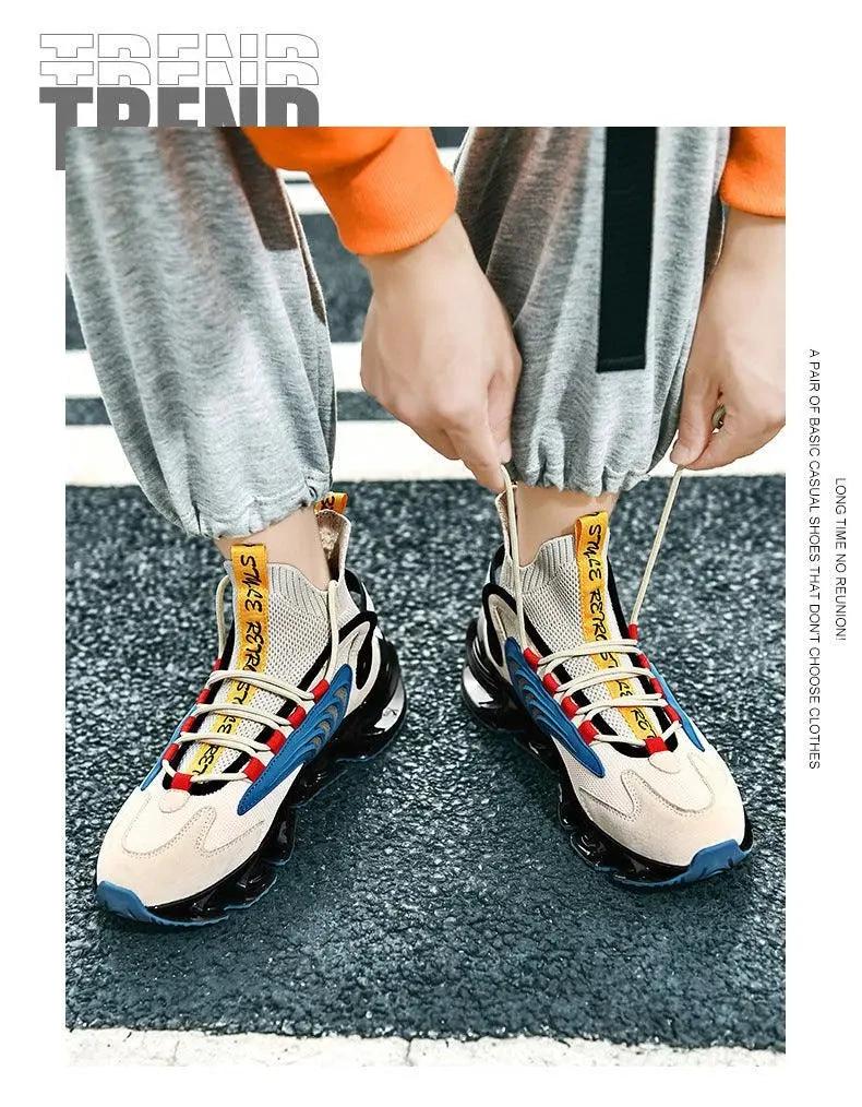 Fly Woven Mesh High-Top Sneakers - Breathable Thick-Soled Running Shoes - MANDOTOS