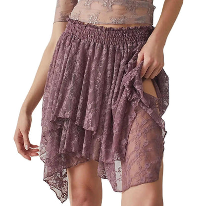 Y2K Floral Lace Mini Skirt - Grey Purple - MANDOTOS