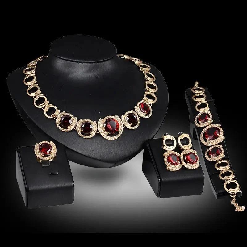Gold Jewelry Set - 4-Piece Blue Gem Wedding Collection - MANDOTOS