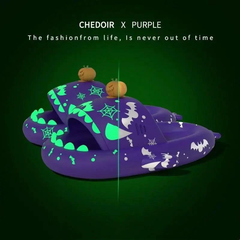 Halloween And Christmas Shoes Ins Luminous Shark Slippers Couple Men Women House Shoes Non-slip Bathroom Slippers Home - MANDOTOS