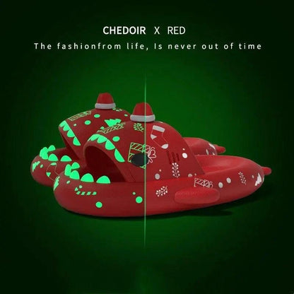 Halloween And Christmas Shoes Ins Luminous Shark Slippers Couple Men Women House Shoes Non-slip Bathroom Slippers Home - MANDOTOS