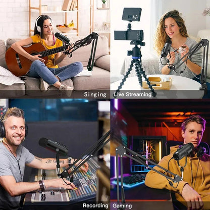 Haomuren Professional USB Streaming Podcast PC Microphone Studio Cardioid Condenser Mic Kit with Boom Arm For Recording YouTube - MANDOTOS