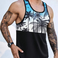 Hawaiian Style Palm Print Men's Tank Top for Summer Beach Trips - MANDOTOS INTERNATIONAL