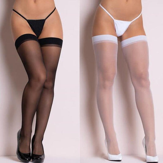 High Knee High Socks Cuff Sexy Transparent Silk Stocking Ladies Thigh High Socks - MANDOTOS