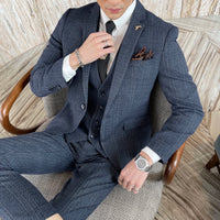 High-Quality British Korean Style Plaid Men's 3-Piece Business Casual Suit Set - MANDOTOS INTERNATIONAL