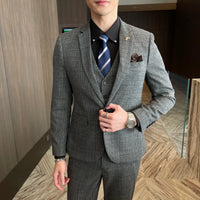 High-Quality British Korean Style Plaid Men's 3-Piece Business Casual Suit Set - MANDOTOS INTERNATIONAL