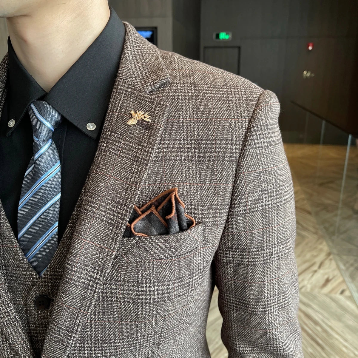 High-Quality British Korean Style Plaid Men's 3-Piece Business Casual Suit Set - MANDOTOS INTERNATIONAL