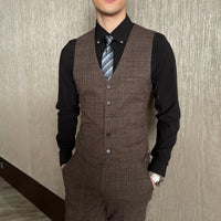 High-Quality British Korean Style Plaid Men's 3-Piece Business Casual Suit Set - MANDOTOS INTERNATIONAL