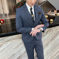 High-Quality British Korean Style Plaid Men's 3-Piece Business Casual Suit Set - MANDOTOS INTERNATIONAL