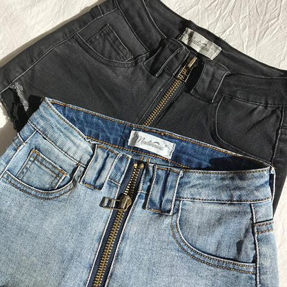 High Waist Xuan Ya Outwear Hip Zipper Denim Shorts - MANDOTOS