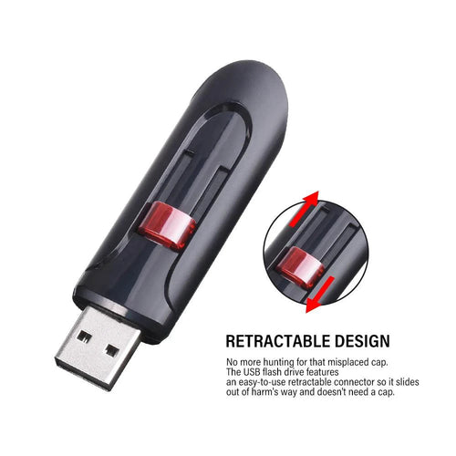 Black high-capacity USB 2.0 flash drives with 128GB, 64GB, and 32GB storage, featuring a keychain attachment.