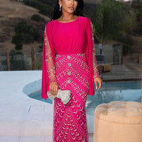 Hosai Embellished Dramatic Long Sleeve Modest Evening Dress - MANDOTOS INTERNATIONALLong Dress