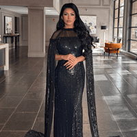 Hosna Long Sleeve drape Sequin Embellished Modest Dress - MANDOTOS INTERNATIONALDresses