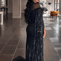 Hosna Long Sleeve drape Sequin Embellished Modest Dress - MANDOTOS INTERNATIONALDresses