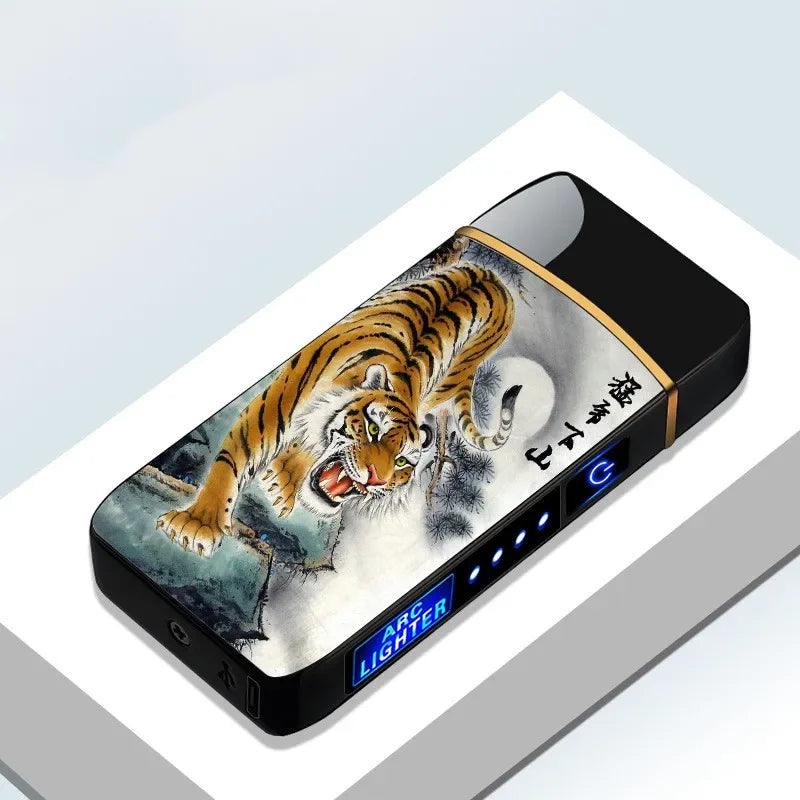 USB Rechargeable Electric Windproof Double Arc Lighter with LED Display - MANDOTOS