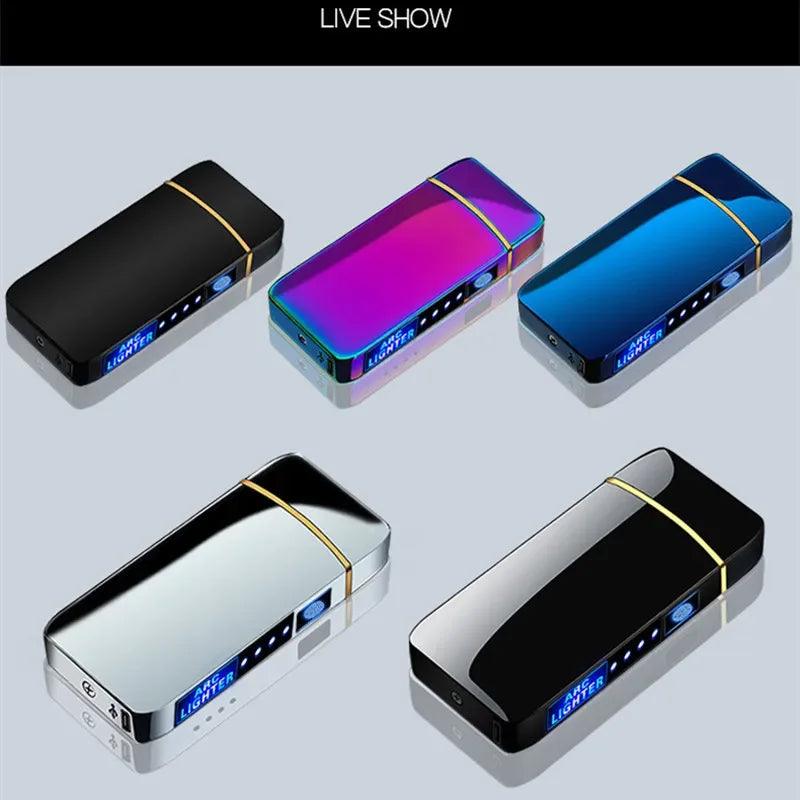 USB Rechargeable Electric Windproof Double Arc Lighter with LED Display - MANDOTOS