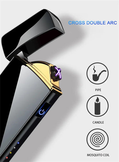 USB Rechargeable Electric Windproof Double Arc Lighter with LED Display - MANDOTOS