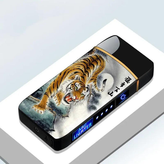 USB Rechargeable Electric Windproof Double Arc Lighter with LED Display - MANDOTOS