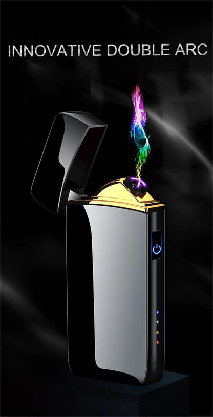 USB Rechargeable Electric Windproof Double Arc Lighter with LED Display - MANDOTOS
