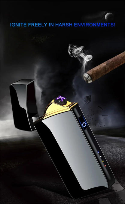 USB Rechargeable Electric Windproof Double Arc Lighter with LED Display - MANDOTOS