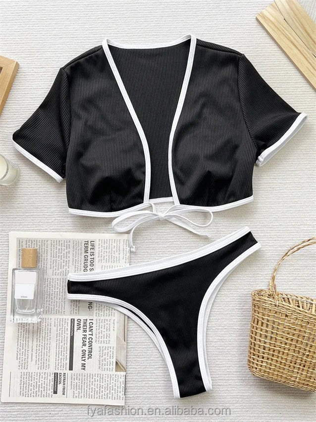 Hot Sexy Micro Girl Two Piece Racing Bikini Crop Top Competition Swimwear Short Sleeve Suit - MANDOTOS INTERNATIONAL