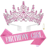 Princess Pink Rhinestone Birthday Tiara and Crown Set - MANDOTOS INTERNATIONAL