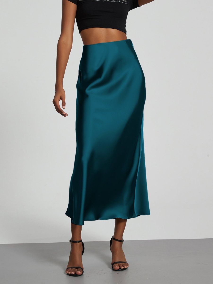 In-Stock Cross-Border Women's Clothing Wholesale European and American Style Elegant Satin Midi Skirt Slimming and Flowy - MANDOTOS INTERNATIONAL