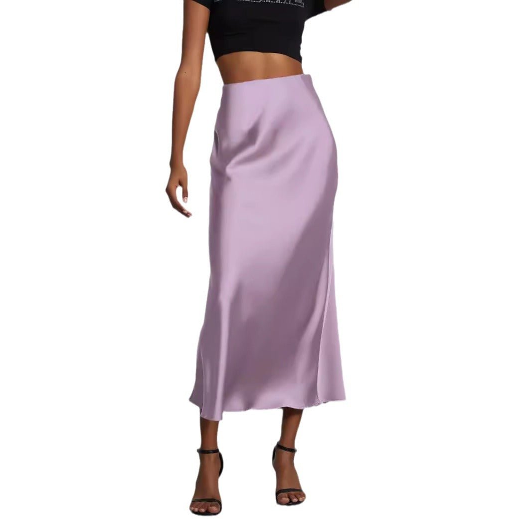 In-Stock Cross-Border Women's Clothing Wholesale European and American Style Elegant Satin Midi Skirt Slimming and Flowy - MANDOTOS INTERNATIONAL