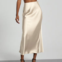 In-Stock Cross-Border Women's Clothing Wholesale European and American Style Elegant Satin Midi Skirt Slimming and Flowy - MANDOTOS INTERNATIONAL