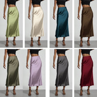 In-Stock Cross-Border Women's Clothing Wholesale European and American Style Elegant Satin Midi Skirt Slimming and Flowy - MANDOTOS INTERNATIONAL