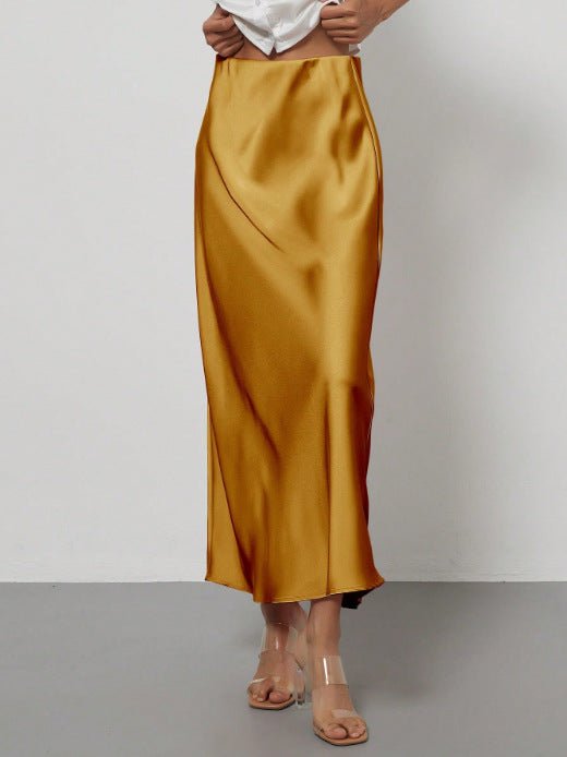In-Stock Cross-Border Women's Clothing Wholesale European and American Style Elegant Satin Midi Skirt Slimming and Flowy - MANDOTOS INTERNATIONAL