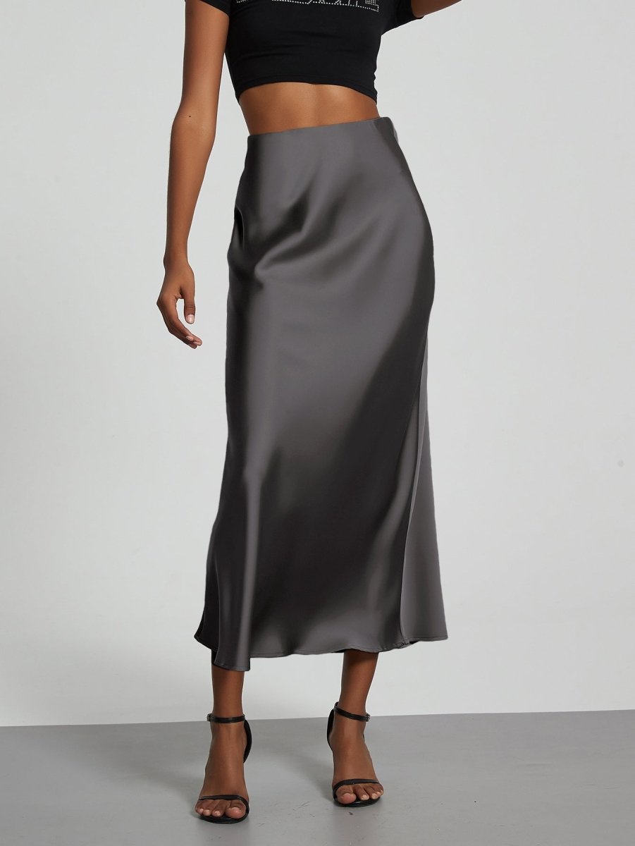 In-Stock Cross-Border Women's Clothing Wholesale European and American Style Elegant Satin Midi Skirt Slimming and Flowy - MANDOTOS INTERNATIONAL