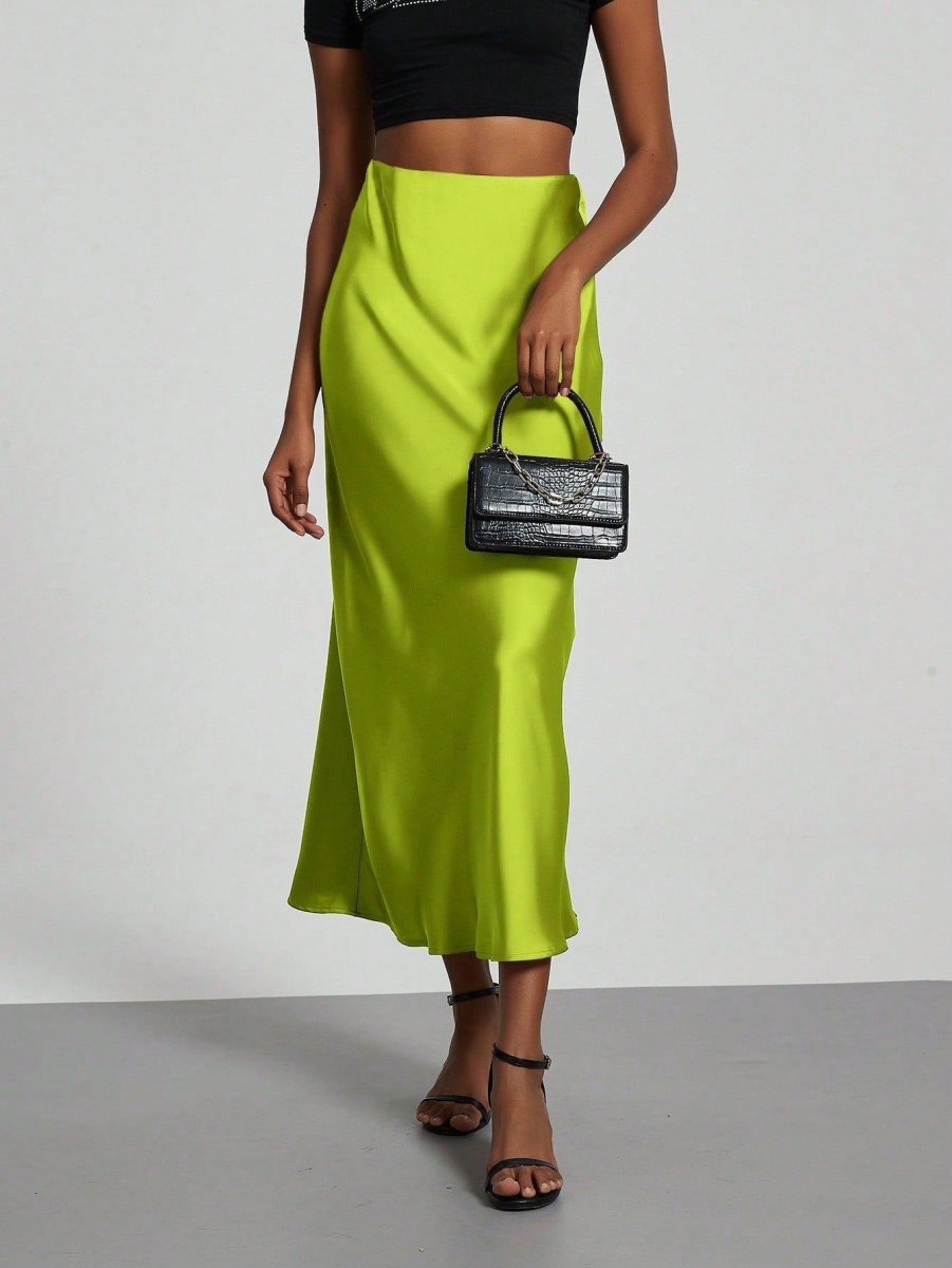 In-Stock Cross-Border Women's Clothing Wholesale European and American Style Elegant Satin Midi Skirt Slimming and Flowy - MANDOTOS INTERNATIONAL