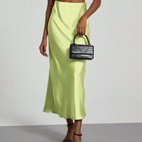 In-Stock Cross-Border Women's Clothing Wholesale European and American Style Elegant Satin Midi Skirt Slimming and Flowy - MANDOTOS INTERNATIONAL
