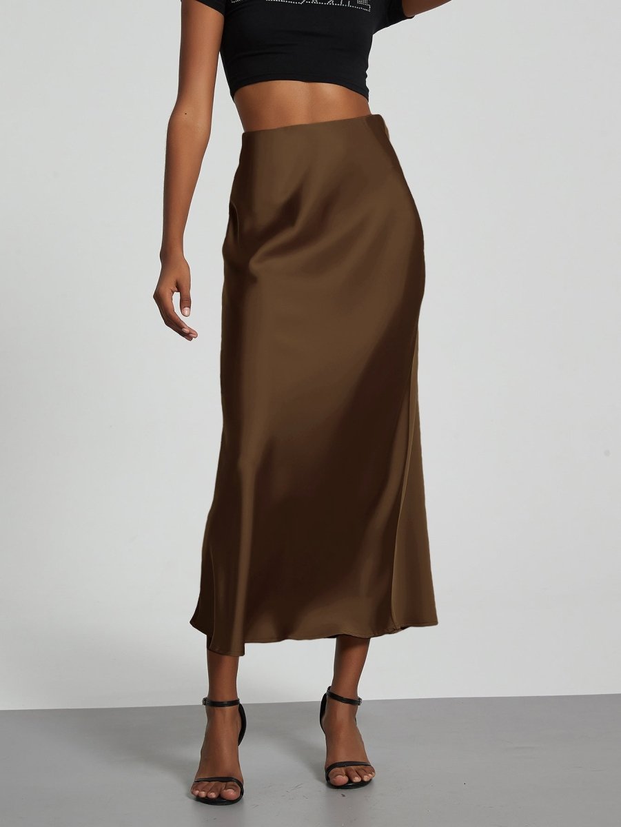 In-Stock Cross-Border Women's Clothing Wholesale European and American Style Elegant Satin Midi Skirt Slimming and Flowy - MANDOTOS INTERNATIONAL