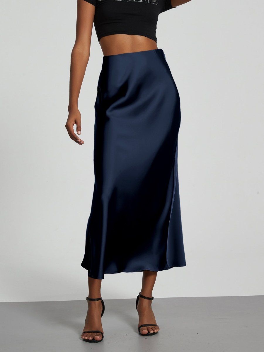 In-Stock Cross-Border Women's Clothing Wholesale European and American Style Elegant Satin Midi Skirt Slimming and Flowy - MANDOTOS INTERNATIONAL