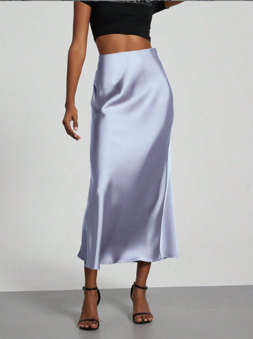 In-Stock Cross-Border Women's Clothing Wholesale European and American Style Elegant Satin Midi Skirt Slimming and Flowy - MANDOTOS INTERNATIONAL