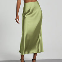 In-Stock Cross-Border Women's Clothing Wholesale European and American Style Elegant Satin Midi Skirt Slimming and Flowy - MANDOTOS INTERNATIONAL